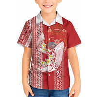 Swimming With Humpback Whales Season Tonga Hawaiian Shirt Tongan Tofuaa Ngatu Pattern Red