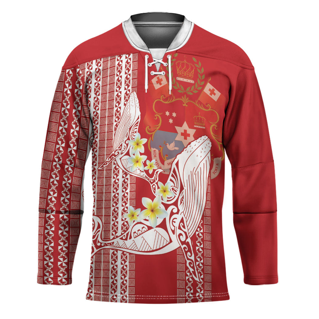 Swimming With Humpback Whales Season Tonga Hockey Jersey Tongan Tofuaa Ngatu Pattern Red
