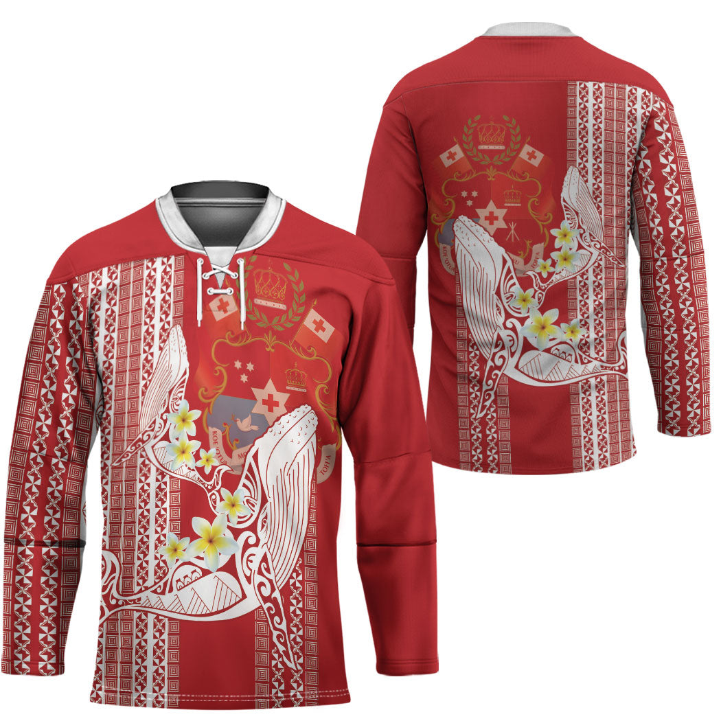 Swimming With Humpback Whales Season Tonga Hockey Jersey Tongan Tofuaa Ngatu Pattern Red