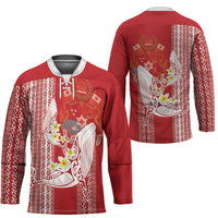 Swimming With Humpback Whales Season Tonga Hockey Jersey Tongan Tofuaa Ngatu Pattern Red