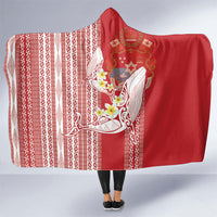 Swimming With Humpback Whales Season Tonga Hooded Blanket Tongan Tofuaa Ngatu Pattern Red