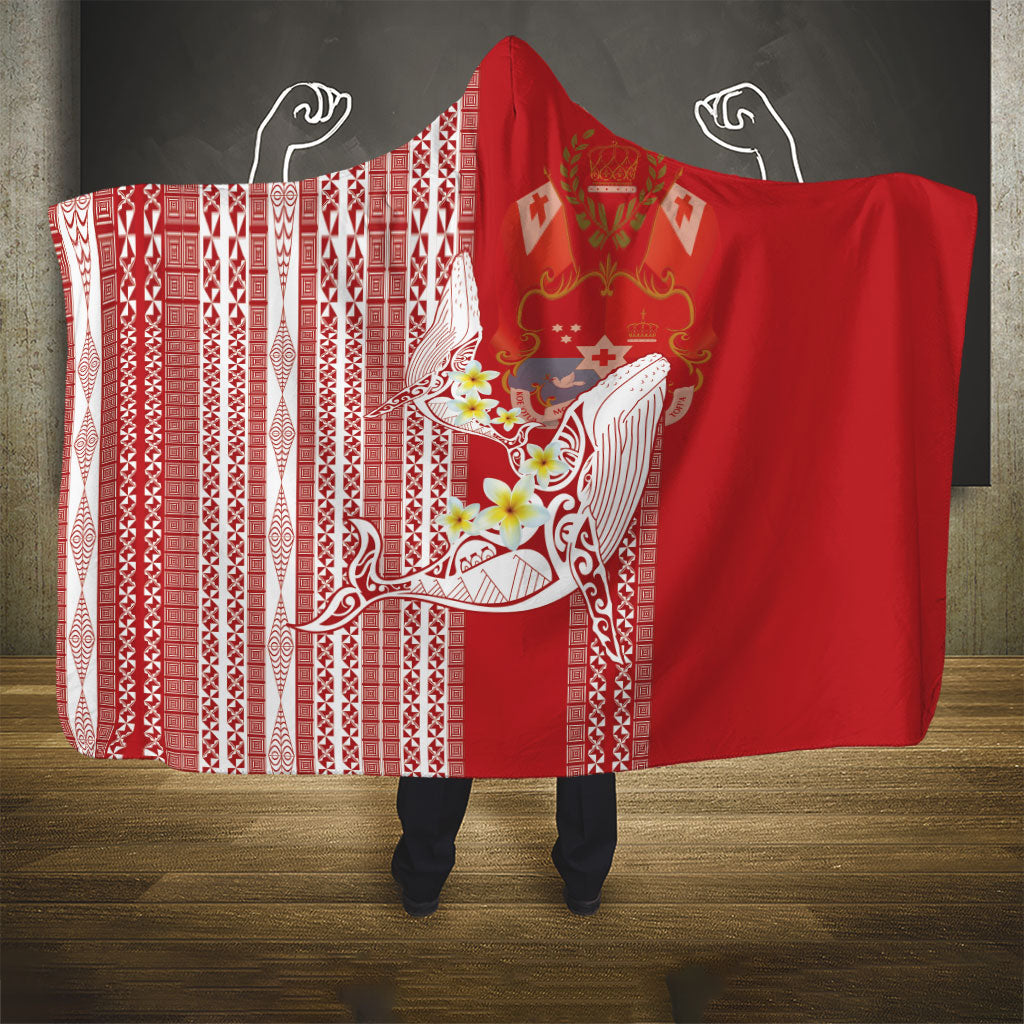 Swimming With Humpback Whales Season Tonga Hooded Blanket Tongan Tofuaa Ngatu Pattern Red
