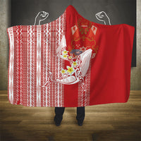 Swimming With Humpback Whales Season Tonga Hooded Blanket Tongan Tofuaa Ngatu Pattern Red