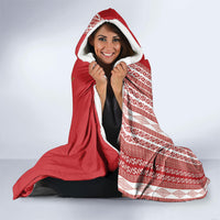 Swimming With Humpback Whales Season Tonga Hooded Blanket Tongan Tofuaa Ngatu Pattern Red