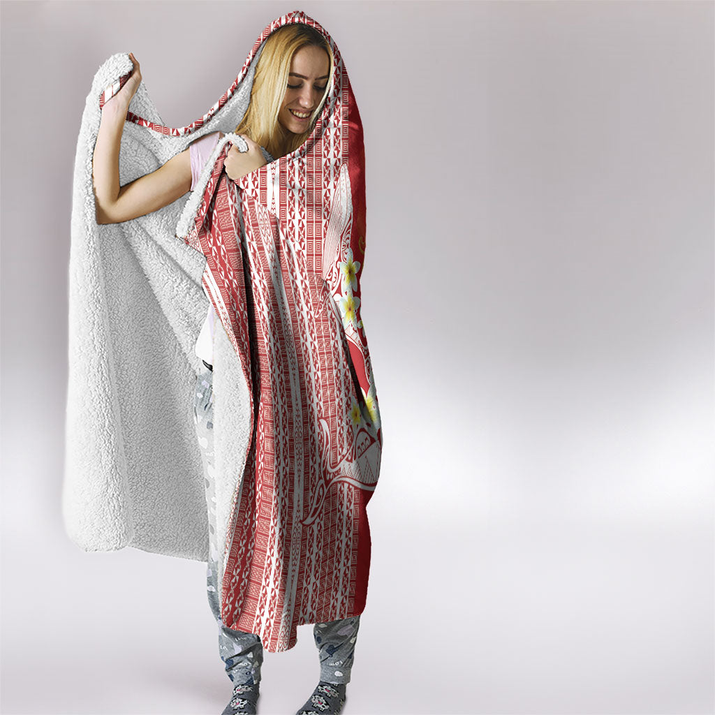 Swimming With Humpback Whales Season Tonga Hooded Blanket Tongan Tofuaa Ngatu Pattern Red