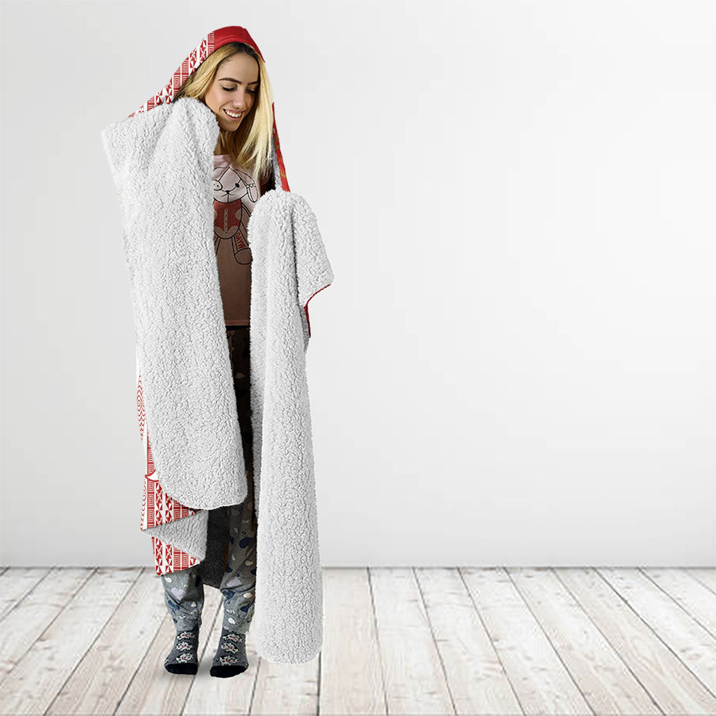Swimming With Humpback Whales Season Tonga Hooded Blanket Tongan Tofuaa Ngatu Pattern Red