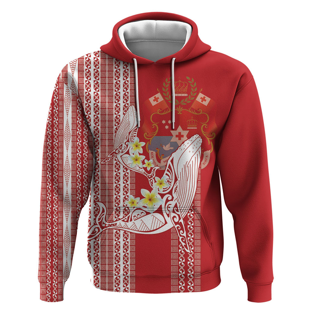 Swimming With Humpback Whales Season Tonga Hoodie Tongan Tofuaa Ngatu Pattern Red