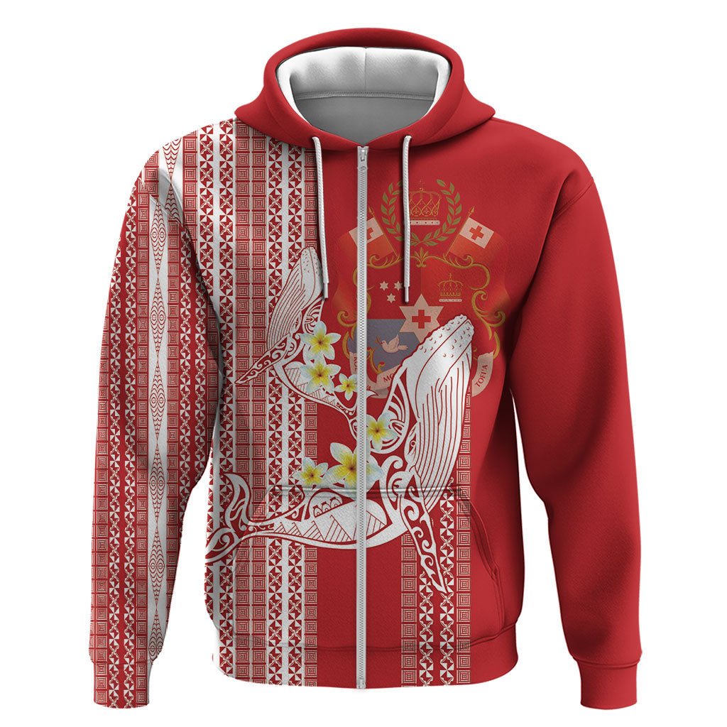 Swimming With Humpback Whales Season Tonga Hoodie Tongan Tofuaa Ngatu Pattern Red
