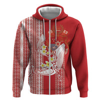 Swimming With Humpback Whales Season Tonga Hoodie Tongan Tofuaa Ngatu Pattern Red