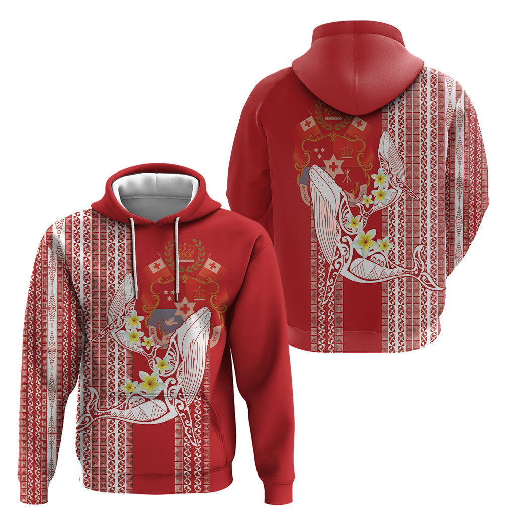 Swimming With Humpback Whales Season Tonga Hoodie Tongan Tofuaa Ngatu Pattern Red
