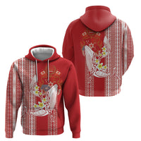 Swimming With Humpback Whales Season Tonga Hoodie Tongan Tofuaa Ngatu Pattern Red