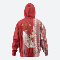 Swimming With Humpback Whales Season Tonga Hoodie Tongan Tofuaa Ngatu Pattern Red