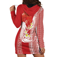 Swimming With Humpback Whales Season Tonga Hoodie Dress Tongan Tofuaa Ngatu Pattern Red