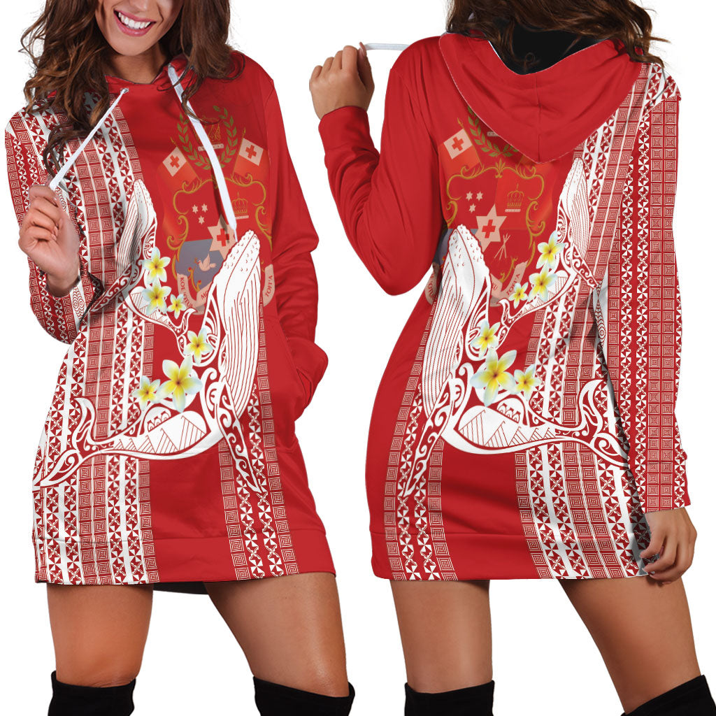 Swimming With Humpback Whales Season Tonga Hoodie Dress Tongan Tofuaa Ngatu Pattern Red