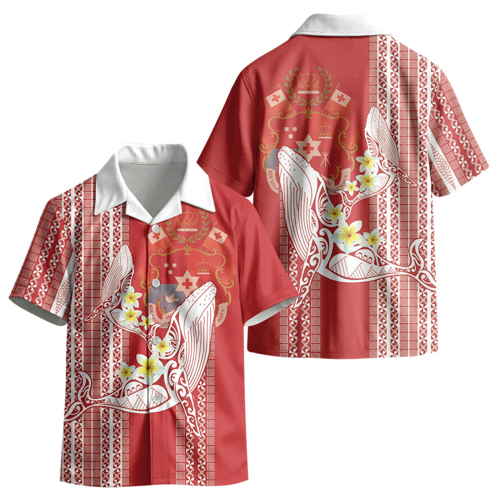 Swimming With Humpback Whales Season Tonga Kid Hawaiian Shirt Tongan Tofuaa Ngatu Pattern Red