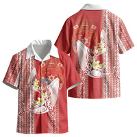 Swimming With Humpback Whales Season Tonga Kid Hawaiian Shirt Tongan Tofuaa Ngatu Pattern Red