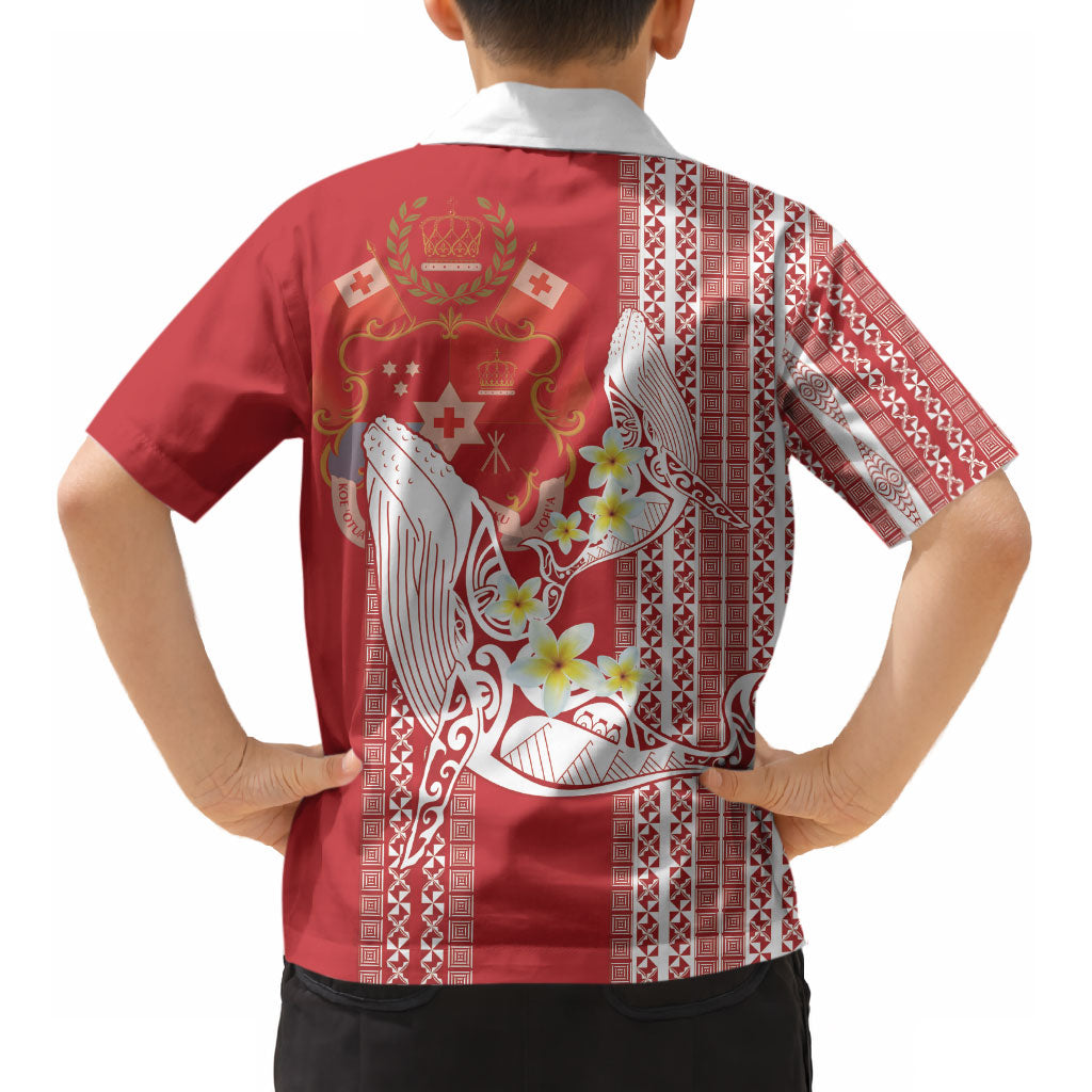 Swimming With Humpback Whales Season Tonga Kid Hawaiian Shirt Tongan Tofuaa Ngatu Pattern Red