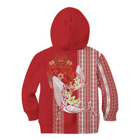 Swimming With Humpback Whales Season Tonga Kid Hoodie Tongan Tofuaa Ngatu Pattern Red