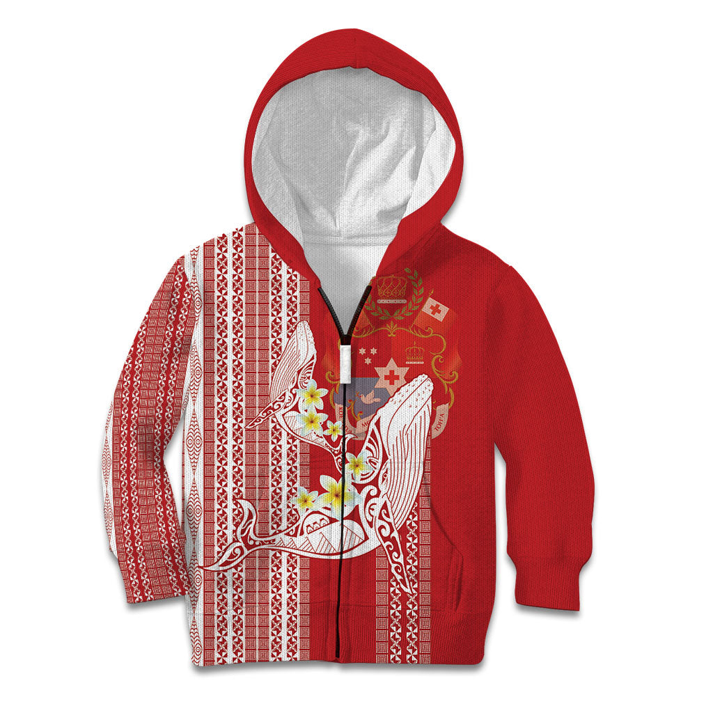 Swimming With Humpback Whales Season Tonga Kid Hoodie Tongan Tofuaa Ngatu Pattern Red