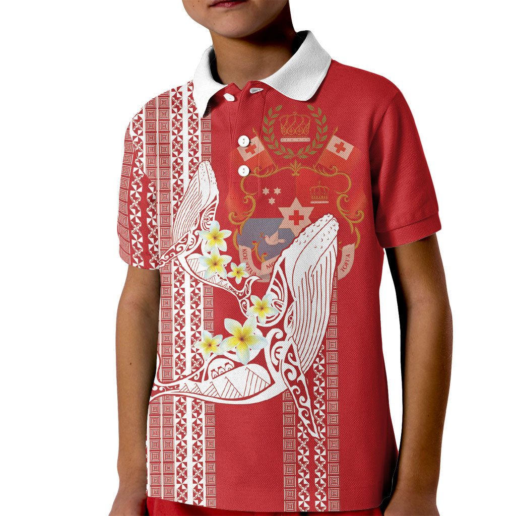 Swimming With Humpback Whales Season Tonga Kid Polo Shirt Tongan Tofuaa Ngatu Pattern Red