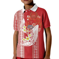 Swimming With Humpback Whales Season Tonga Kid Polo Shirt Tongan Tofuaa Ngatu Pattern Red
