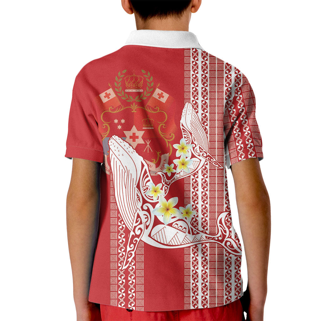 Swimming With Humpback Whales Season Tonga Kid Polo Shirt Tongan Tofuaa Ngatu Pattern Red