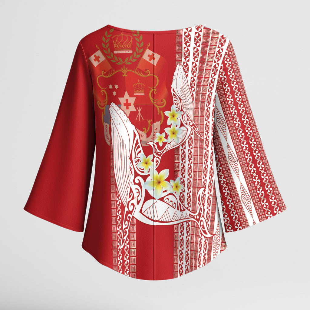 Swimming With Humpback Whales Season Tonga Kimono Sleeve Blouse Tongan Tofuaa Ngatu Pattern Red