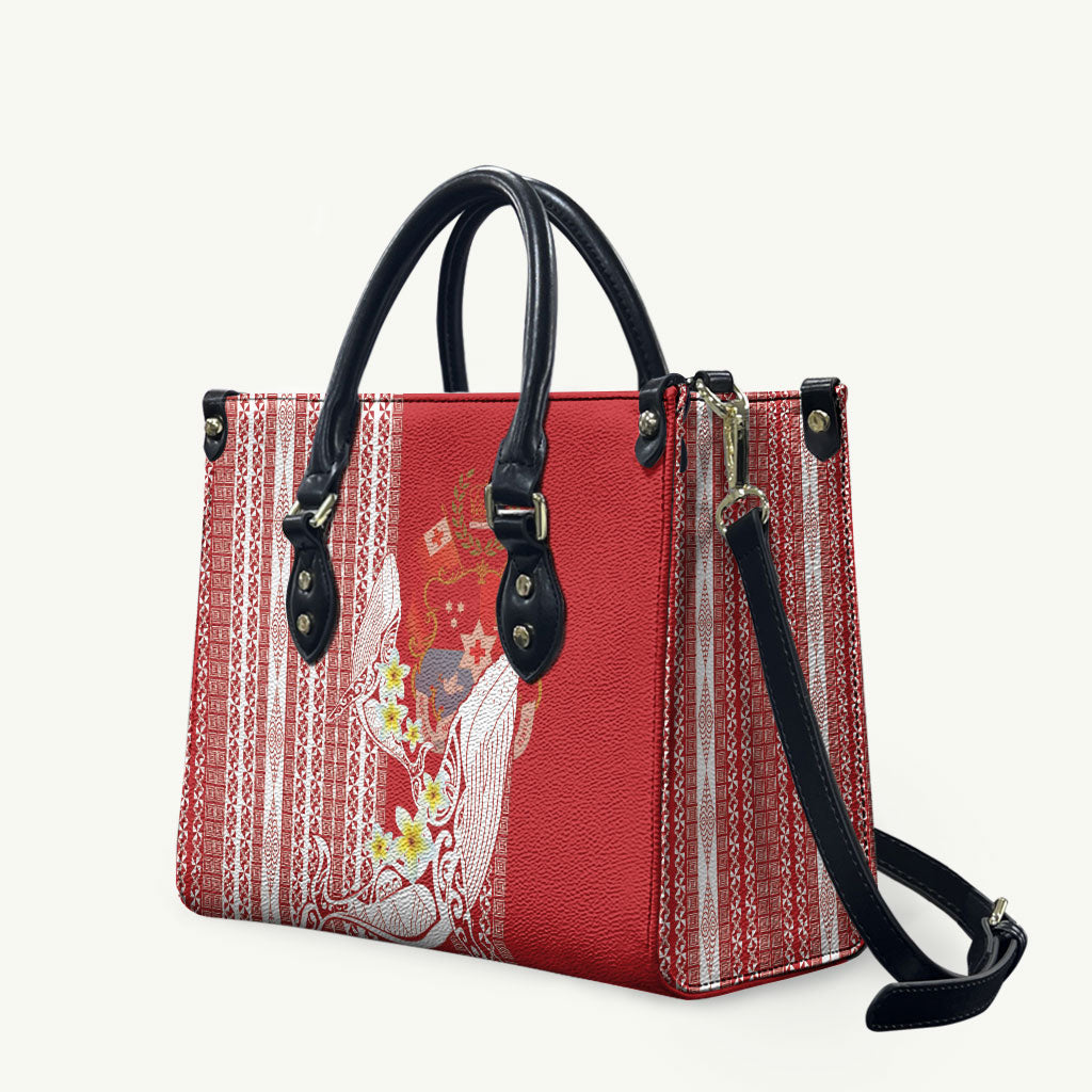 Swimming With Humpback Whales Season Tonga Leather Bag Tongan Tofuaa Ngatu Pattern Red