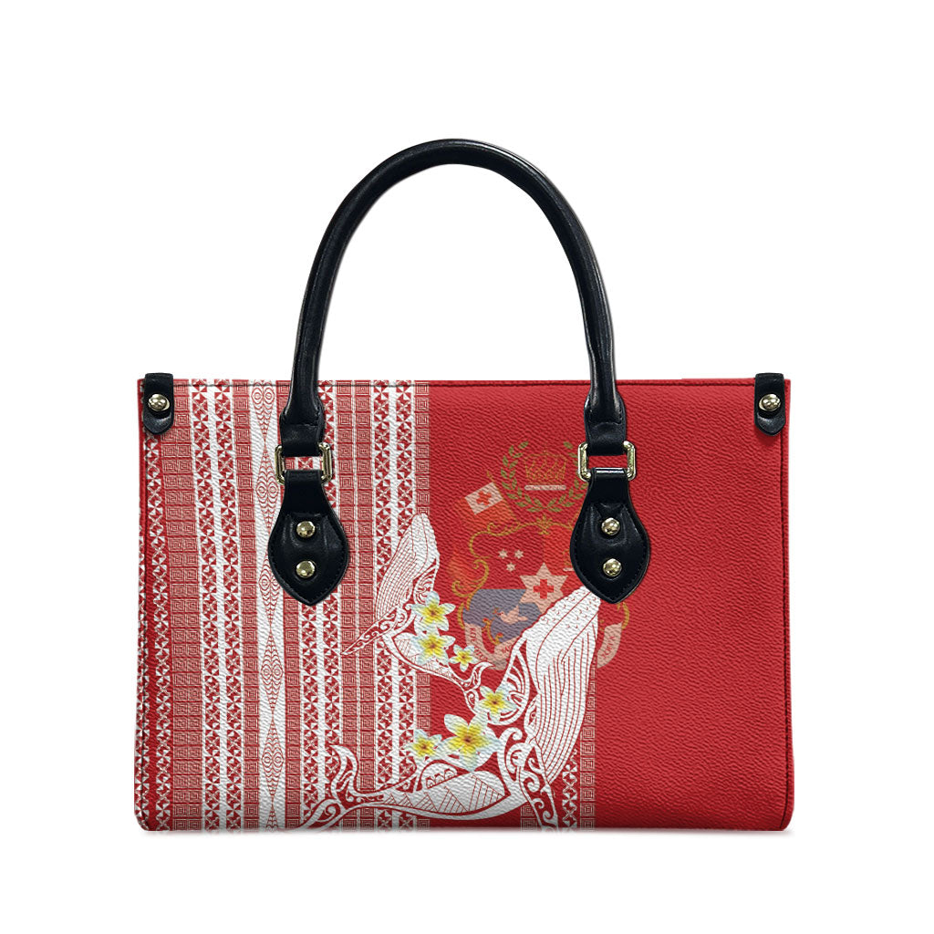 Swimming With Humpback Whales Season Tonga Leather Bag Tongan Tofuaa Ngatu Pattern Red