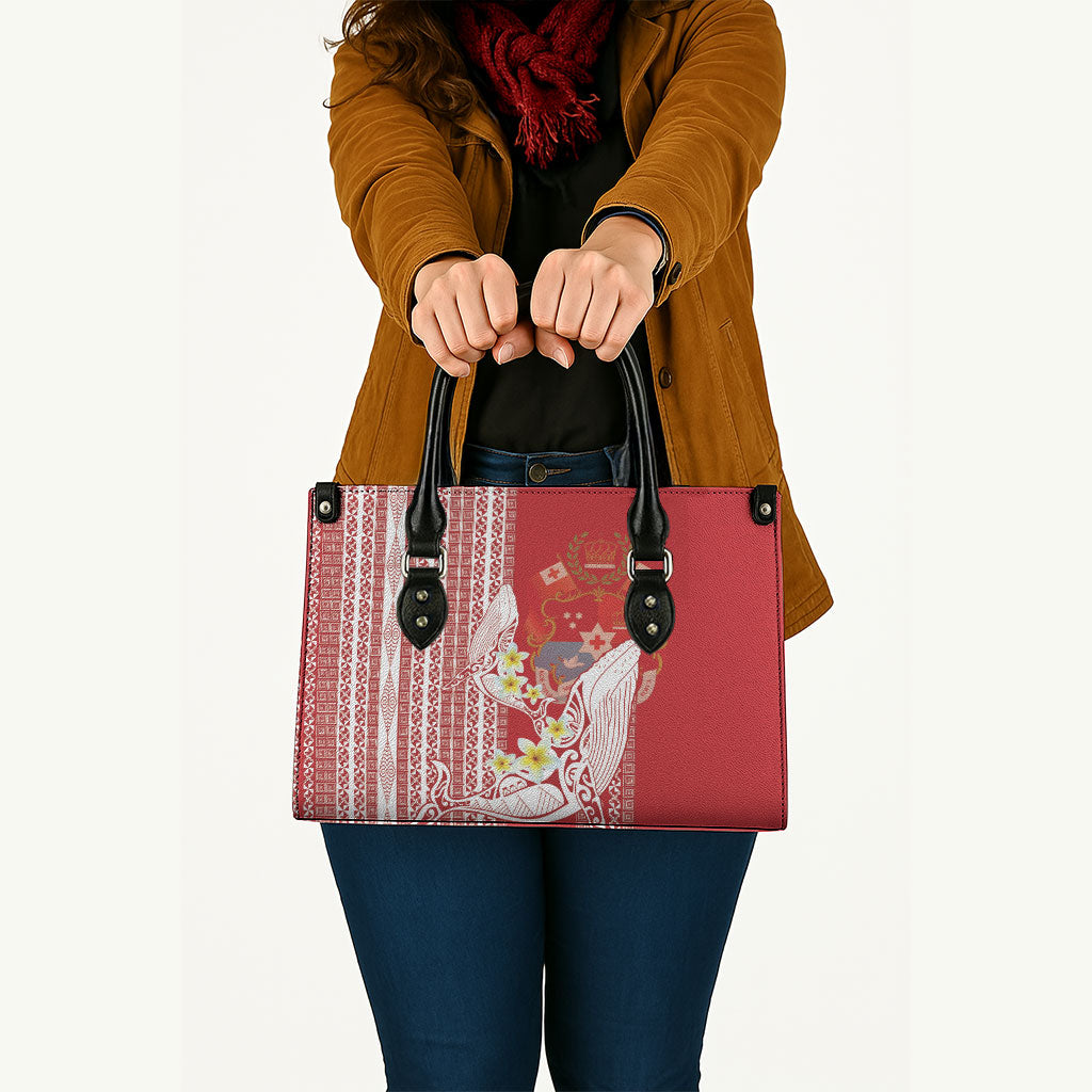 Swimming With Humpback Whales Season Tonga Leather Bag Tongan Tofuaa Ngatu Pattern Red