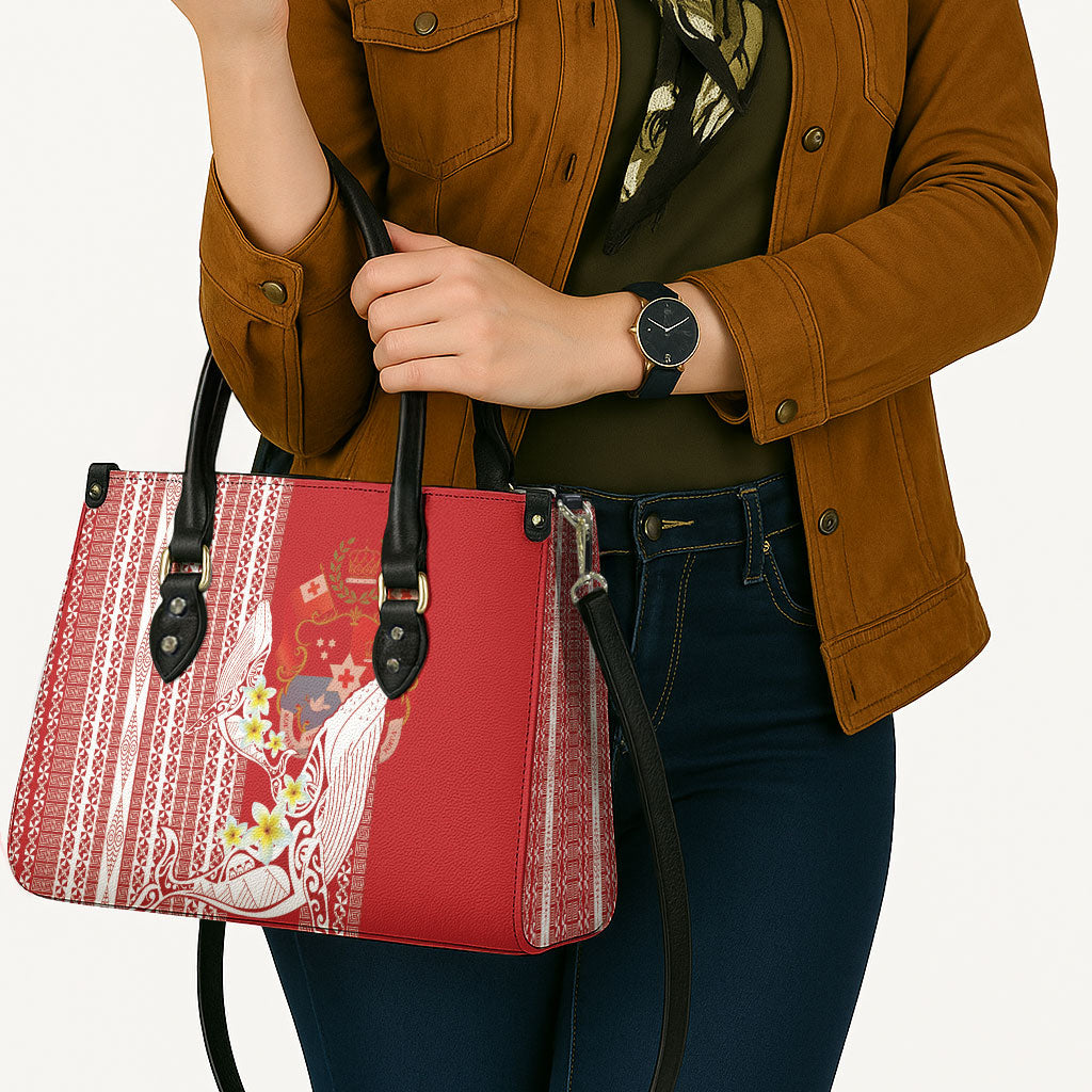Swimming With Humpback Whales Season Tonga Leather Bag Tongan Tofuaa Ngatu Pattern Red