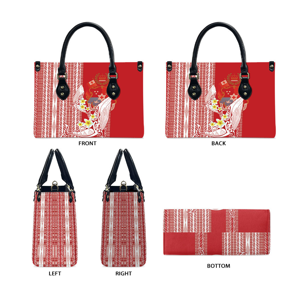 Swimming With Humpback Whales Season Tonga Leather Bag Tongan Tofuaa Ngatu Pattern Red