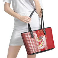 Swimming With Humpback Whales Season Tonga Leather Tote Bag Tongan Tofuaa Ngatu Pattern Red