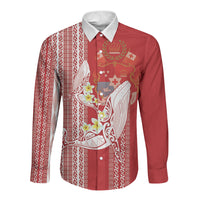 Swimming With Humpback Whales Season Tonga Long Sleeve Button Shirt Tongan Tofuaa Ngatu Pattern Red