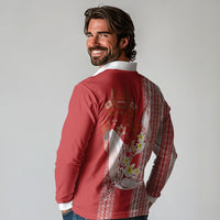 Swimming With Humpback Whales Season Tonga Long Sleeve Polo Shirt Tongan Tofuaa Ngatu Pattern Red