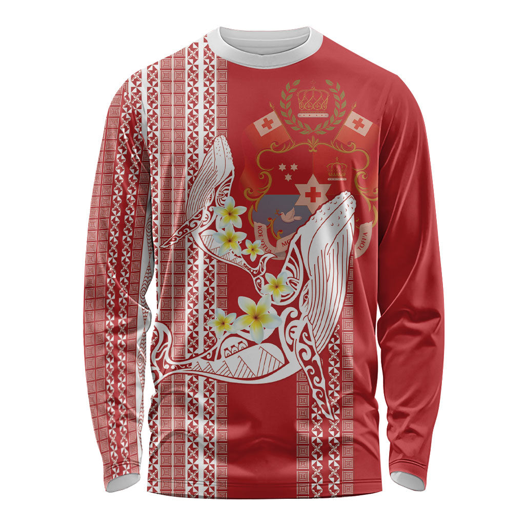 Swimming With Humpback Whales Season Tonga Long Sleeve Shirt Tongan Tofuaa Ngatu Pattern Red