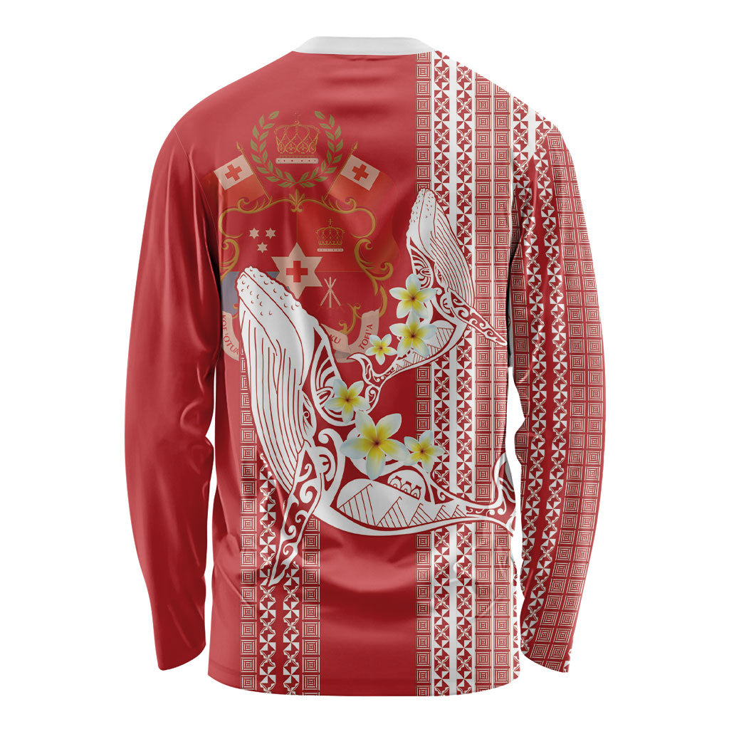 Swimming With Humpback Whales Season Tonga Long Sleeve Shirt Tongan Tofuaa Ngatu Pattern Red