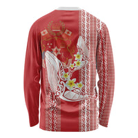 Swimming With Humpback Whales Season Tonga Long Sleeve Shirt Tongan Tofuaa Ngatu Pattern Red