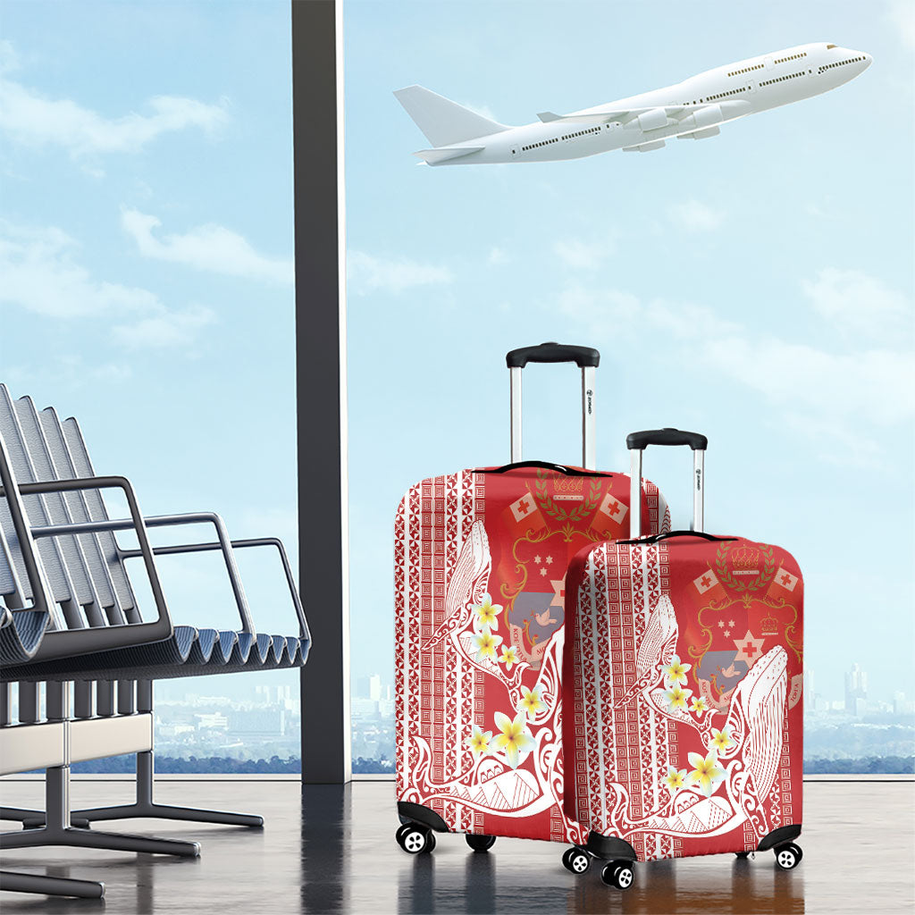 Swimming With Humpback Whales Season Tonga Luggage Cover Tongan Tofuaa Ngatu Pattern Red