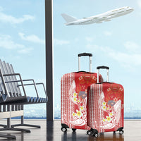 Swimming With Humpback Whales Season Tonga Luggage Cover Tongan Tofuaa Ngatu Pattern Red
