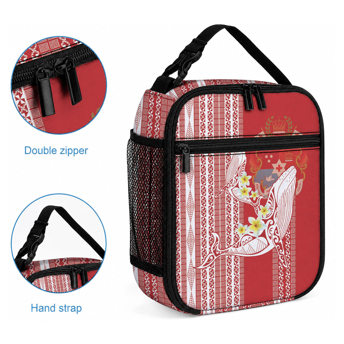 Swimming With Humpback Whales Season Tonga Lunch Bag Tongan Tofuaa Ngatu Pattern Red