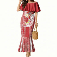 Swimming With Humpback Whales Season Tonga Mermaid Dress Tongan Tofuaa Ngatu Pattern Red