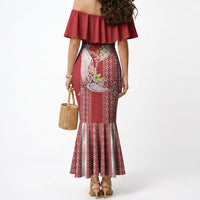 Swimming With Humpback Whales Season Tonga Mermaid Dress Tongan Tofuaa Ngatu Pattern Red