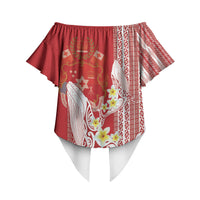 Swimming With Humpback Whales Season Tonga Off Shoulder Wrap Waist Top Tongan Tofuaa Ngatu Pattern Red