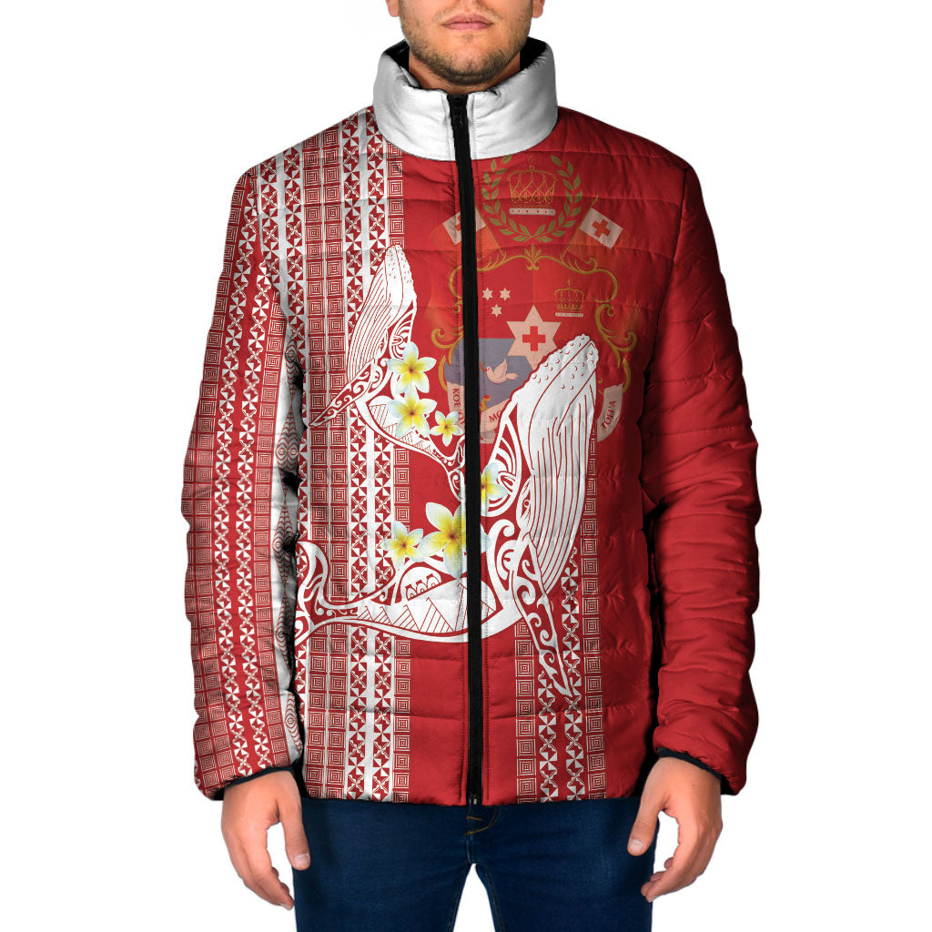 Swimming With Humpback Whales Season Tonga Padded Jacket Tongan Tofuaa Ngatu Pattern Red