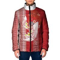 Swimming With Humpback Whales Season Tonga Padded Jacket Tongan Tofuaa Ngatu Pattern Red