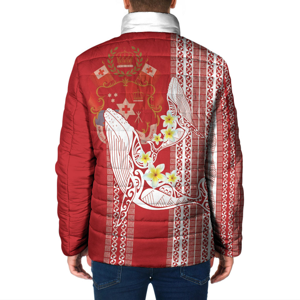 Swimming With Humpback Whales Season Tonga Padded Jacket Tongan Tofuaa Ngatu Pattern Red