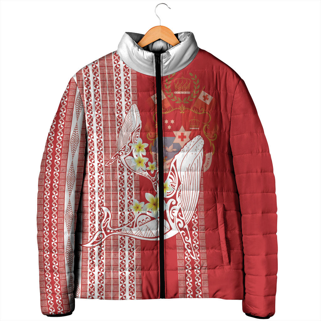 Swimming With Humpback Whales Season Tonga Padded Jacket Tongan Tofuaa Ngatu Pattern Red