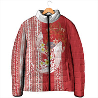 Swimming With Humpback Whales Season Tonga Padded Jacket Tongan Tofuaa Ngatu Pattern Red