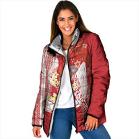 Swimming With Humpback Whales Season Tonga Padded Jacket Tongan Tofuaa Ngatu Pattern Red
